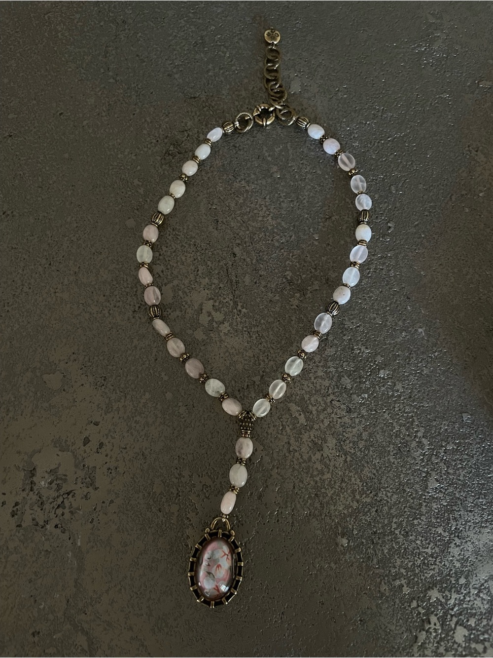 Patricia Nash Y Drop Rose and White Quartz Stone Pendant Necklace ONLY